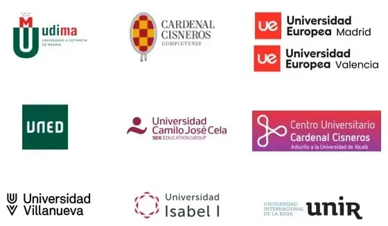 Logotipos de varias universidades y centros educativos españoles sobre un fondo blanco.