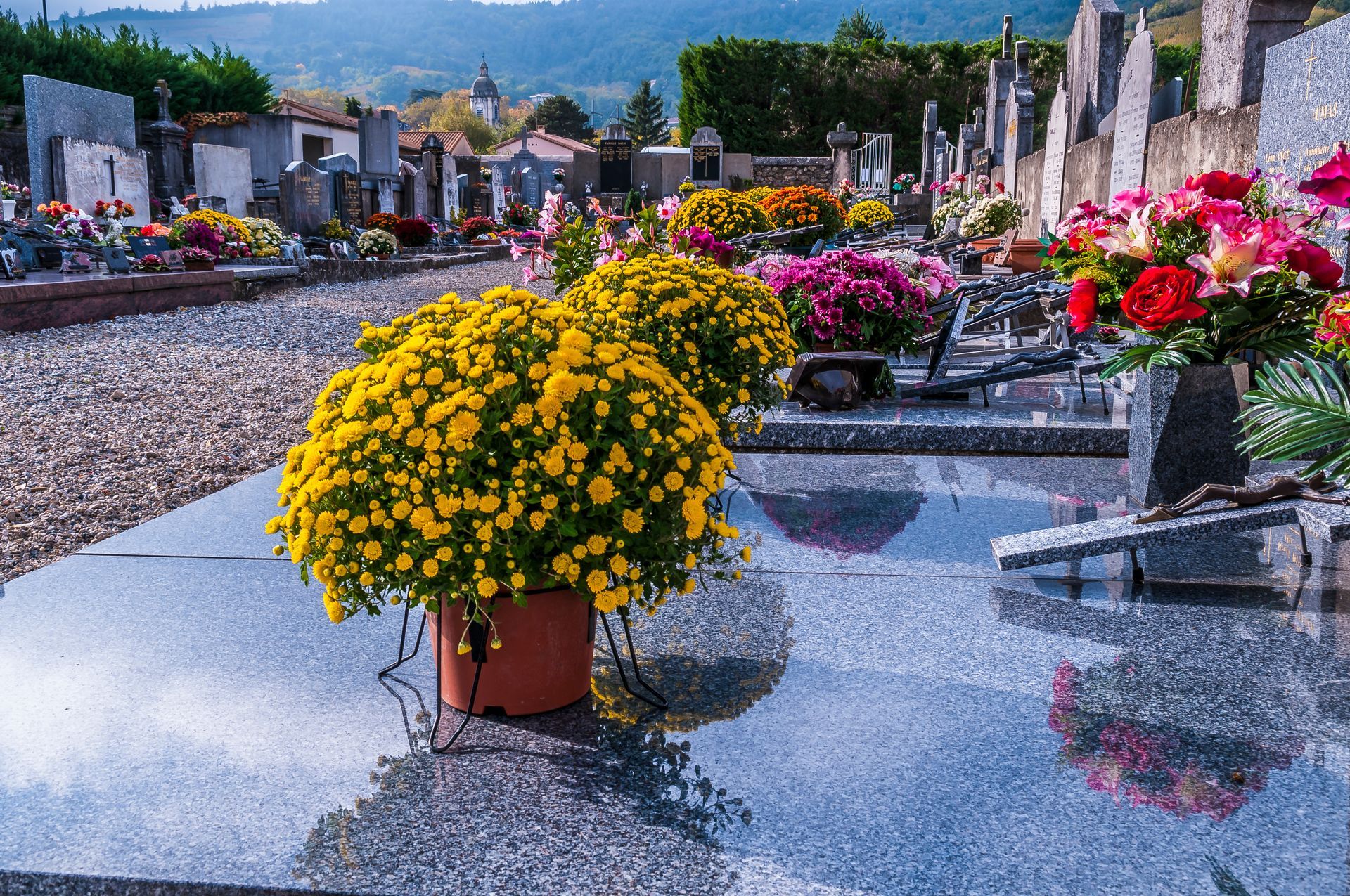 Des fleurs naturelles sur les tombes