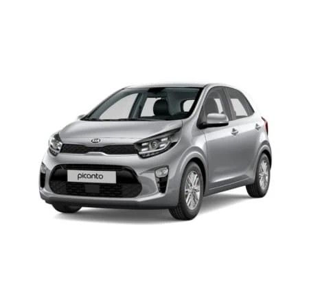 Kia Picanto argentée stationnée, vue de face.