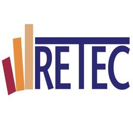 Logotipo de RE TEC en azul, naranja y rojo con barras verticales estilizadas.