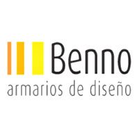 Logotipo de Benno con barras naranjas y amarillas y texto gris “armarios de diseño”