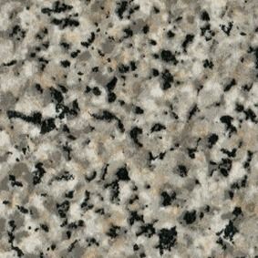 Primer plano de una encimera de granito gris moteado con motas blancas y negras.