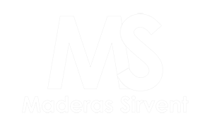 Logotipo blanco tenue con las letras “MS” y “Maderas Silvera” debajo sobre un fondo claro.