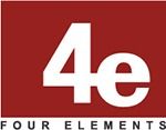 Logotipo cuadrado rojo con las letras blancas “4e” y las palabras “FOUR ELEMENTS” debajo.