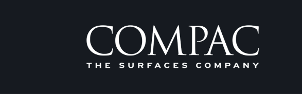 Logotipo de COMPAC sobre fondo oscuro con el lema “The Surfaces Company”.