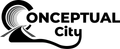 Logotipo conceptual de la ciudad en blanco y negro con una “C”