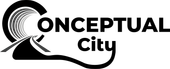 Logotipo conceptual de la ciudad en blanco y negro con una “C”