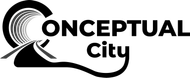 Logotipo conceptual de la ciudad en blanco y negro con una &ldquo;C&rdquo; 