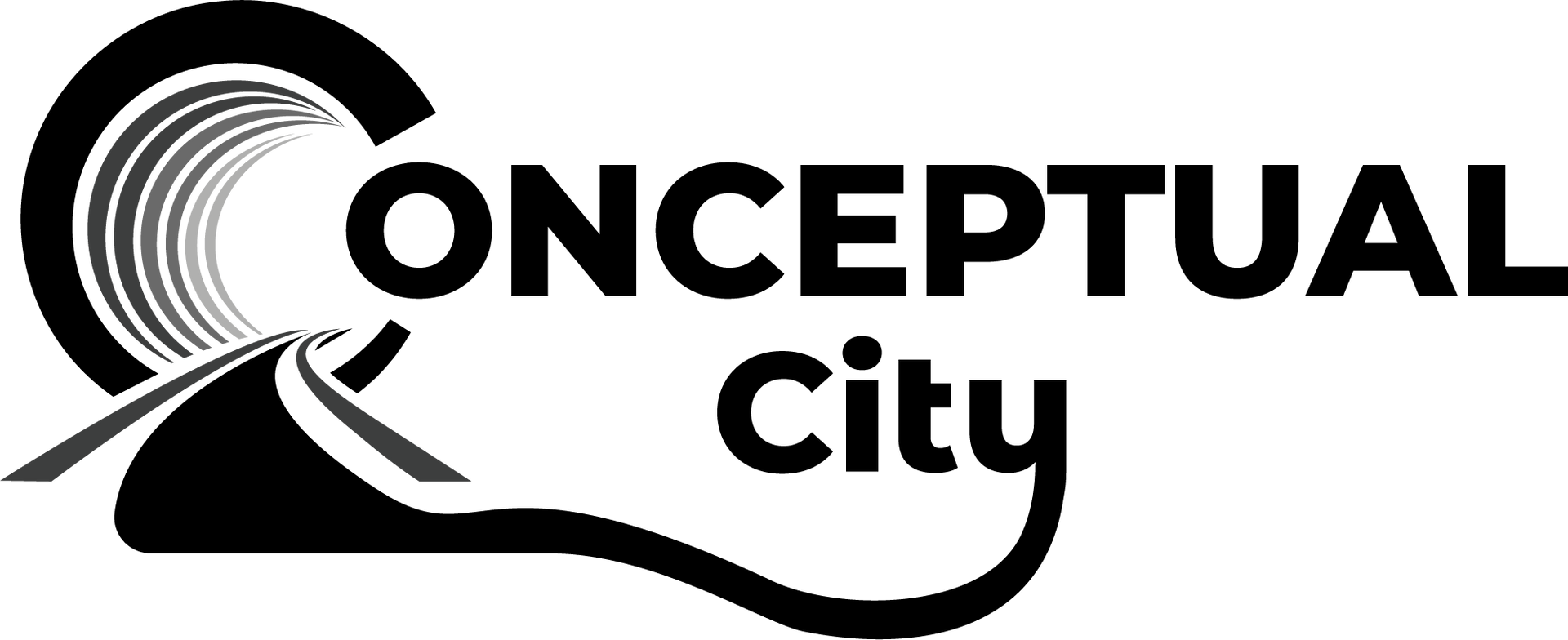 Logotipo conceptual de la ciudad en blanco y negro con una &ldquo;C&rdquo; 