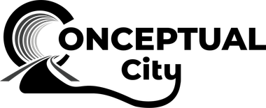 Logotipo conceptual de la ciudad en blanco y negro con una “C”