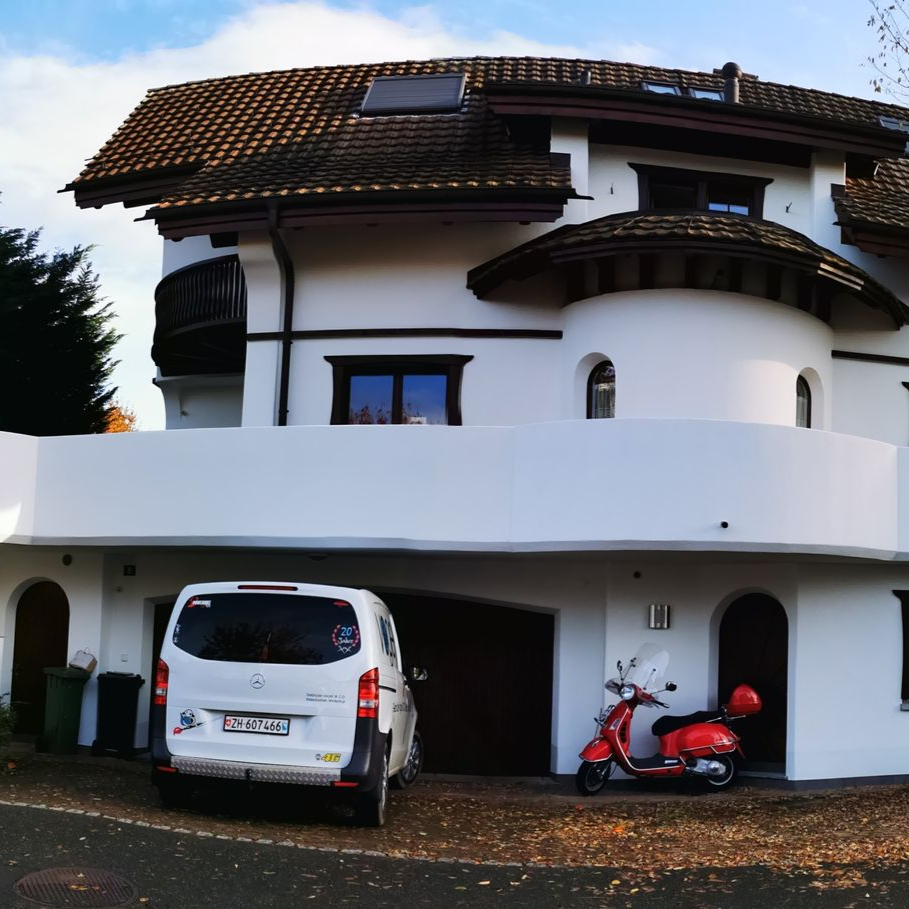 Tiger-Wandgemälde mit Blumen und Schmetterlingen in Grün-, Blau-, Orange- und Lilatönen.