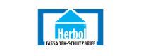 Blaues Hauslogo mit dem Wort „Herbol“ und „FASSADEN-SCHUTZBRIEF“ in einem blauen rechteckigen Rahmen.