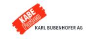 Logo für KABE Farben, ein Farbenunternehmen, mit Text auf rotem Hintergrund und dem Schriftzug „KARL BUBENHOFER AG“ darunter.