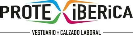 Logotipo de Proteiberica con formas abstractas coloridas entre las palabras y el texto debajo: "Vestuario y calzado laboral".