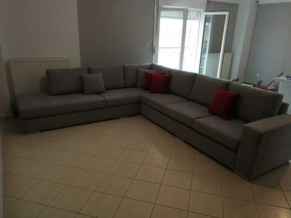 Καναπές Γωνιακός γκρί-κόκκινο Σενίλ 3.10x2.70
