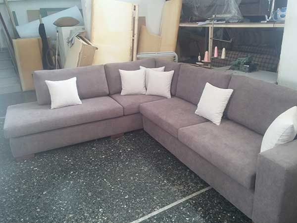 Καναπές Γωνιακός καφέ - άσπρο Σενίλ 3.00x2.20