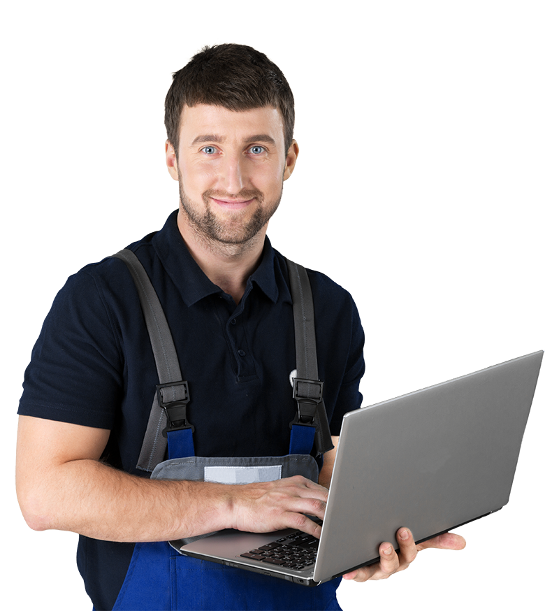 Garagiste avec son ordinateur portable