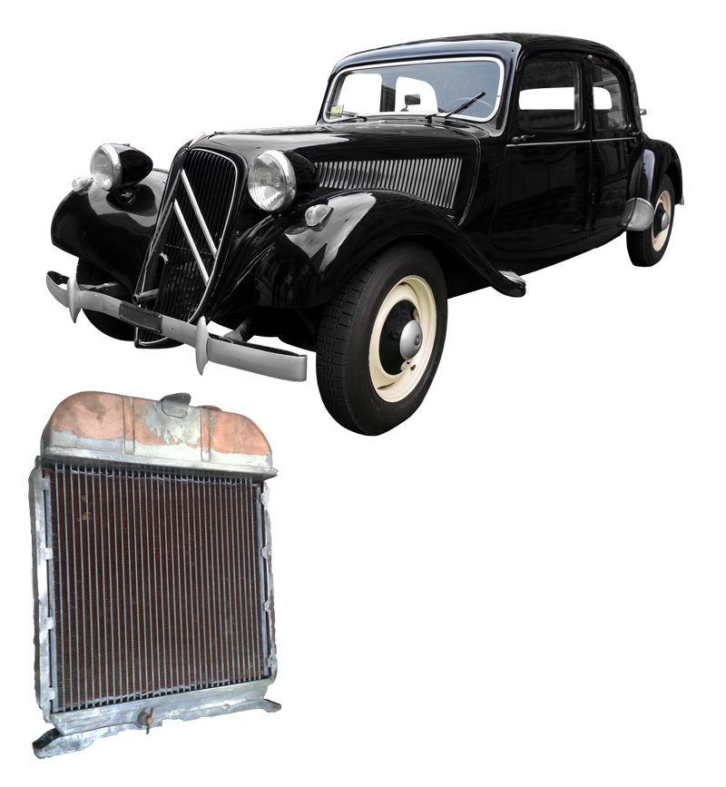 Illustration d'une Citroën traction avec son radiateur