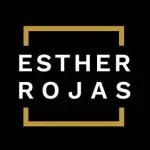 El logo de esther rojas esta sobre un fondo negro.
