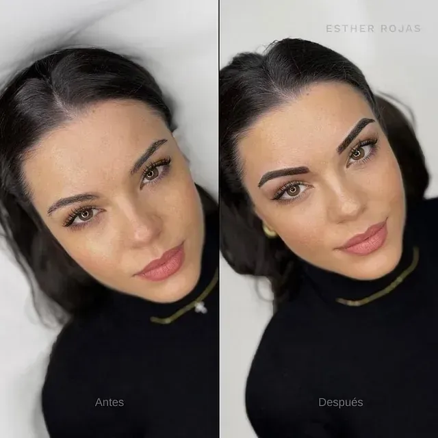 Una foto de antes y después de las cejas de una mujer.