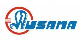 Un logotipo azul y rojo para una empresa llamada Nusama.