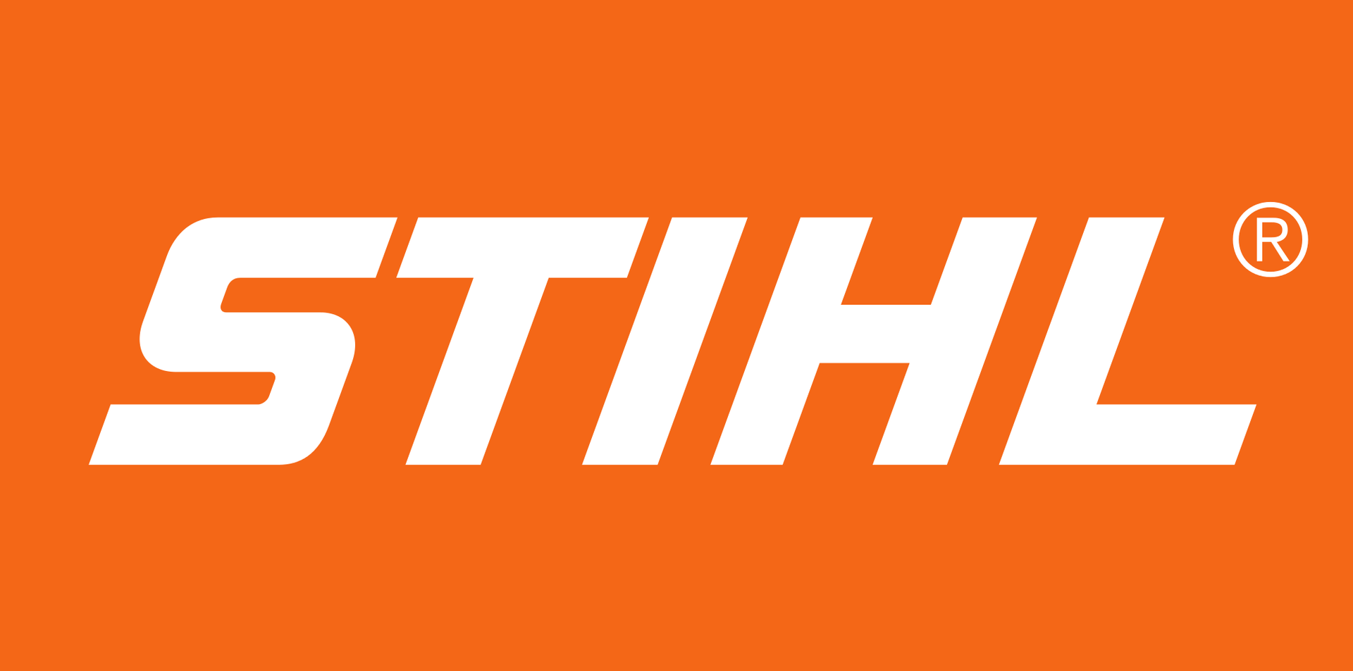 Un logotipo de Stihl blanco sobre un fondo naranja