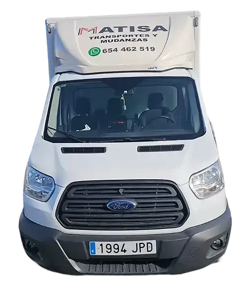 Furgoneta Ford Transit de color blanco con marca 