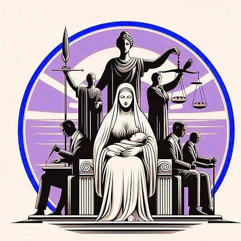 Un grupo de personas está de pie alrededor de una estatua de una mujer sosteniendo un bebé.