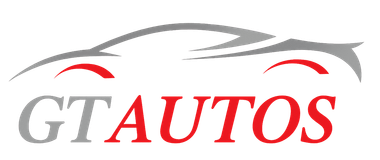 Logotipo que muestra la palabra "GTAUTOS" en texto gris y rojo debajo de la silueta estilizada de un autom&oacute;vil en color gris.
