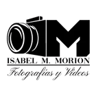 Logotipo negro: Icono de cámara combinado con la letra “M”, “Isabel M. Morion” y “Fotografías y Videos” en escritura.