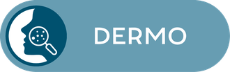 Bottone con silhouette di profilo, lente d'ingrandimento sulla pelle e scritta Dermo