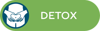 Pulsante verde con la scritta “DETOX” accanto a un'immagine di mani a forma di cuore attorno a una pancia.