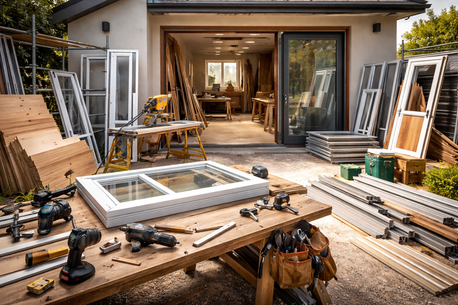 Espace commercial vide et rectangulaire avec une grande vitrine en verre, un sol beige et des murs blancs brillants.