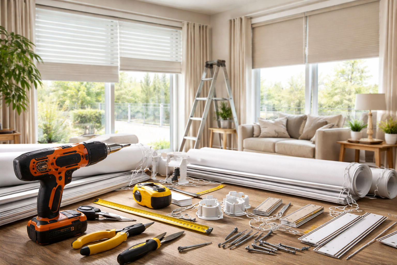 Magasin de détail beige vide avec étagères, fenêtres à gauche et éclairage fluorescent.