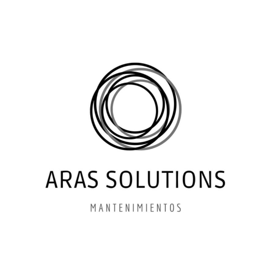 Logotipo para Aras Solutions: círculos abstractos anidados sobre el texto 