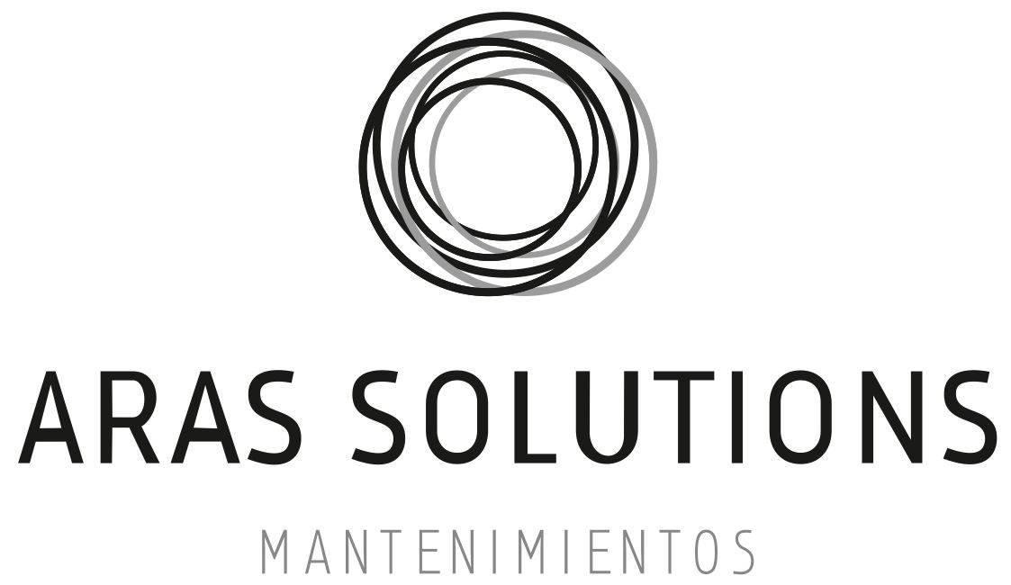 Logotipo de ARAS SOLUTIONS, empresa con diseño de forma circular compuesta por líneas superpuestas, con el texto "ARAS SOLUTIONS".
