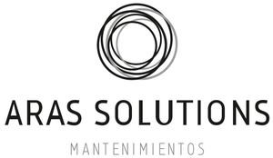 Logotipo de ARAS SOLUTIONS, empresa con diseño de forma circular compuesta por líneas superpuestas, con el texto "ARAS SOLUTIONS".