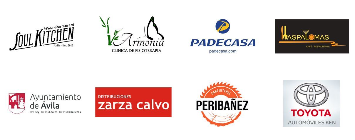 Logotipos de varias empresas, entre ellas Soul Kitchen, Toyota y Ayuntamiento de Ávila.