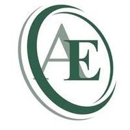 Logotipo verde y gris con "AE" dentro de un doble óvalo.