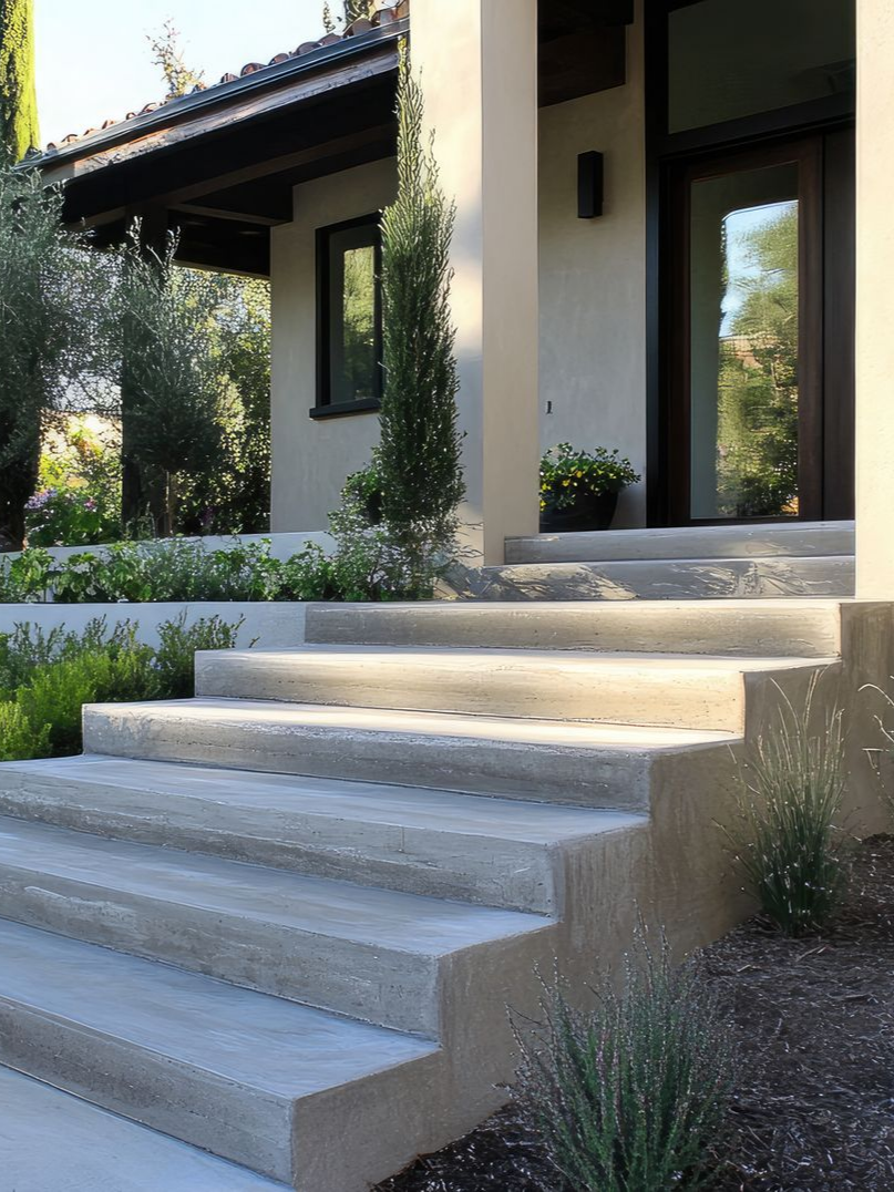 Escalier en béton allant jusqu'a une porte d'entrée