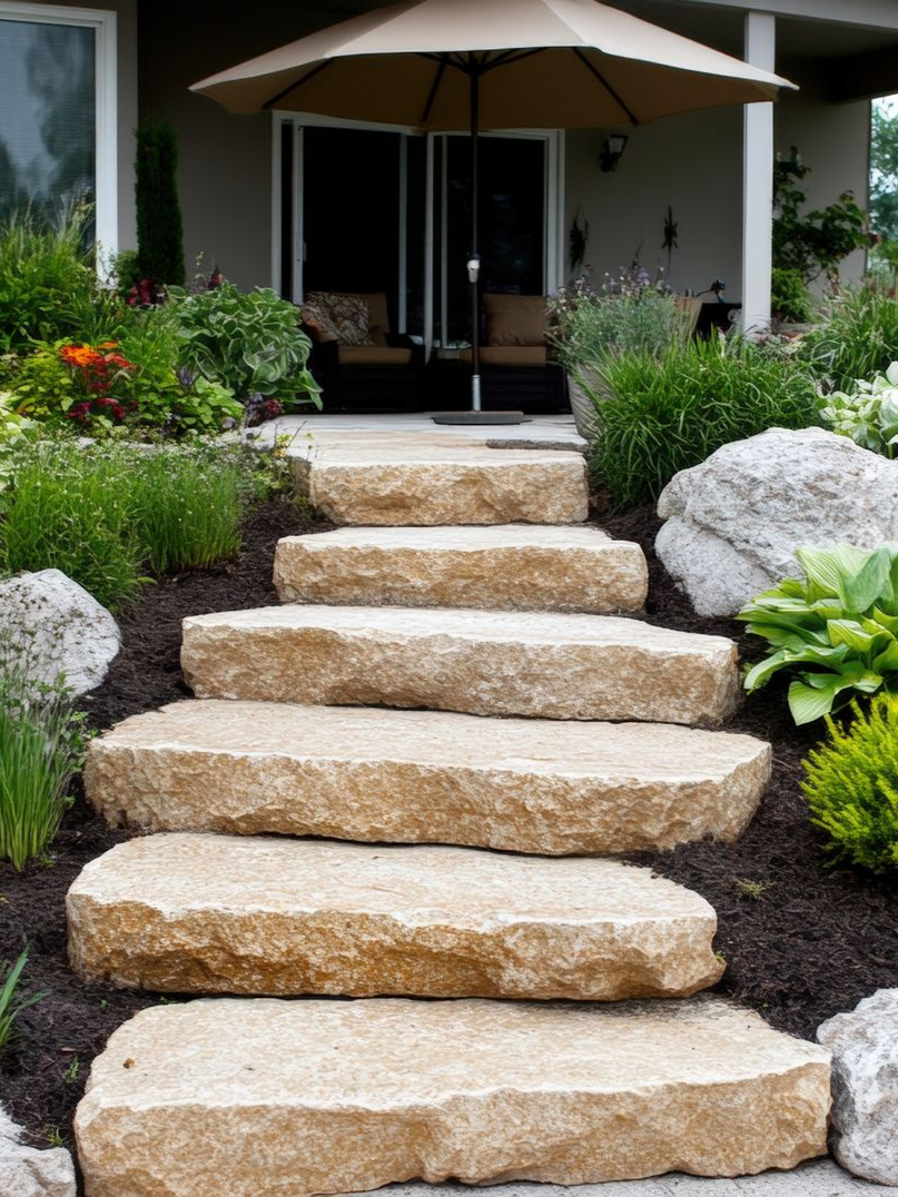 Escalier en pierre naturelle beige