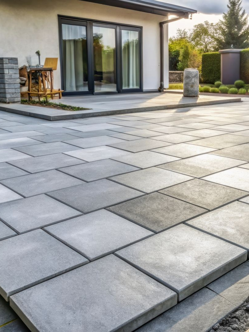 Dallage gris d'une terrasse