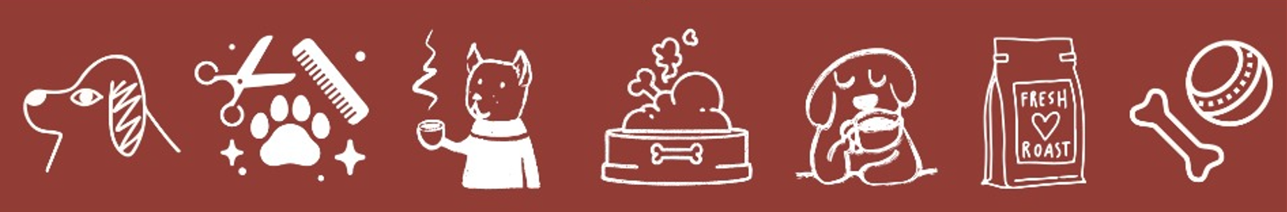 Iconos navideños blancos sobre fondo rojo, que incluyen un megáfono, regalos, un muñeco de nieve, un pastel.
