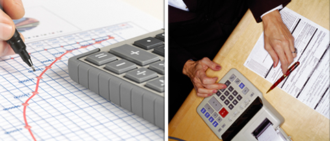 Una persona está escribiendo en un gráfico al lado de una calculadora.