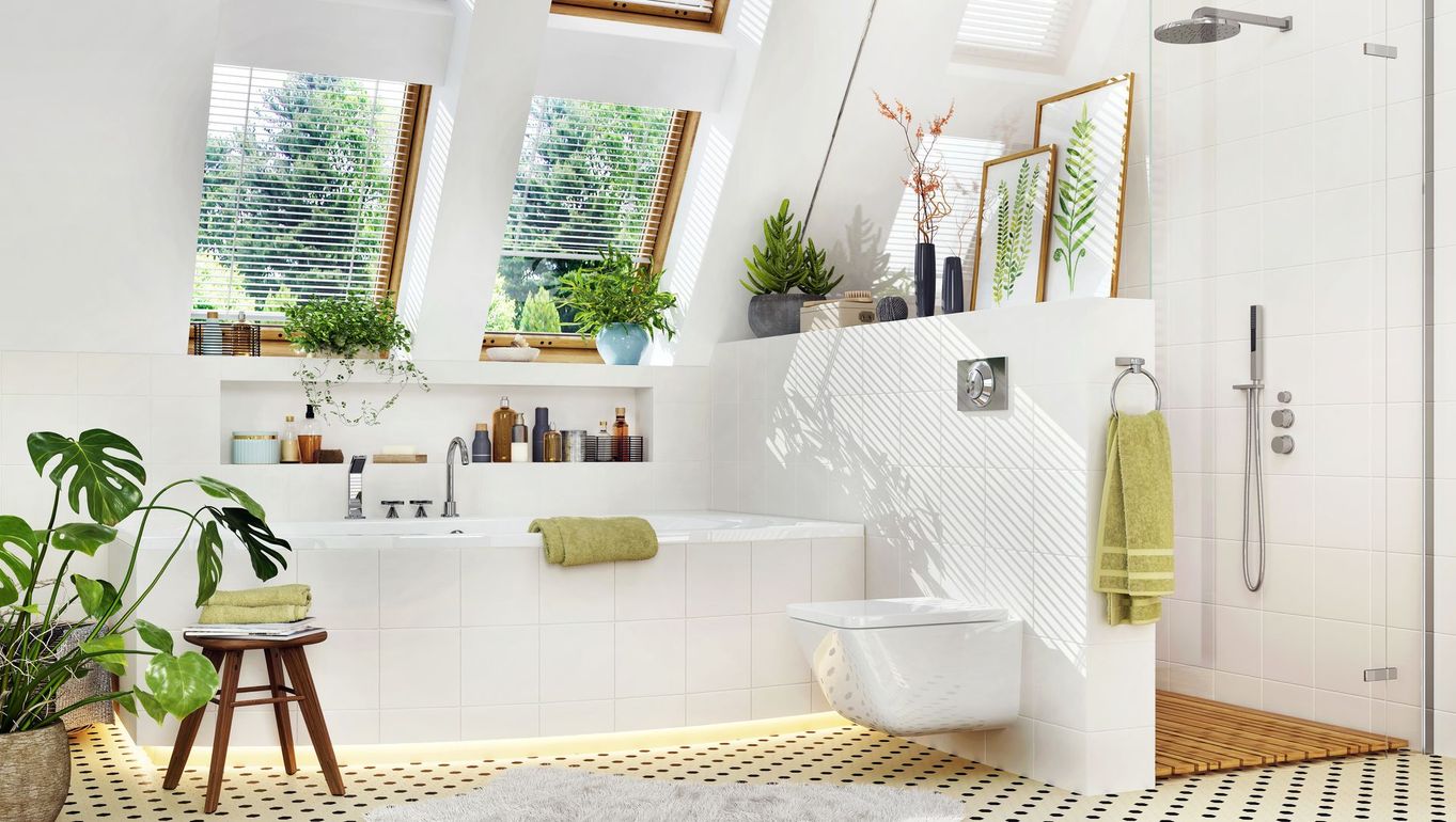 Une salle de bains avec une douche à l'italienne