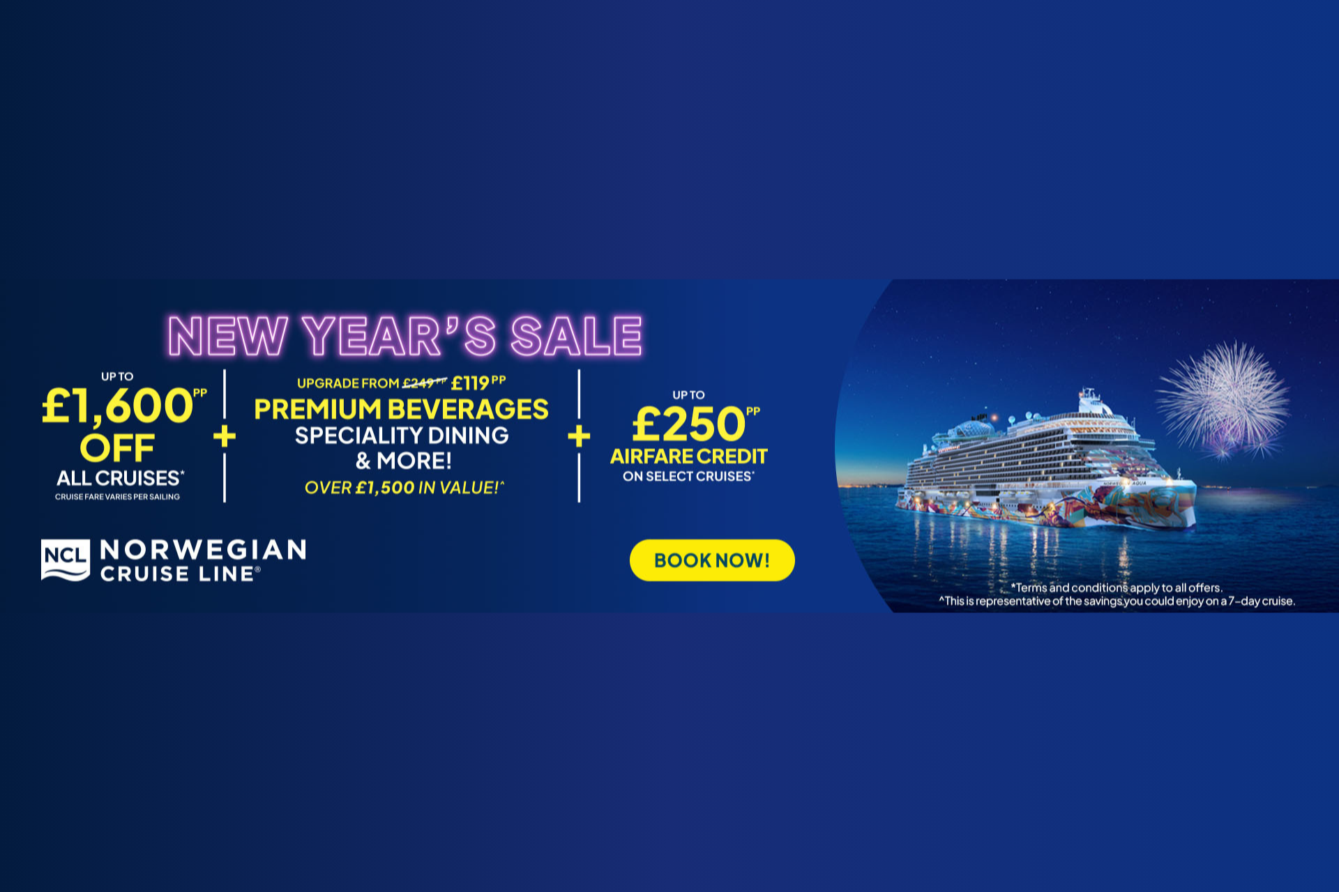 A new year 's sale for a norwegian cruise line