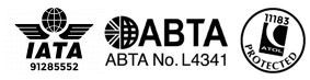 A black and white logo for iata and abta