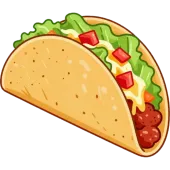 Taco ilustrado con carne de res, lechuga, queso y tomates picados en una tortilla blanda.