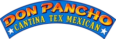 Logotipo de Don Pancho Cantina Tex Mex en azul y naranja sobre fondo amarillo.