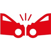 Ein rotes Symbol eines Autos mit geöffneten Türen.